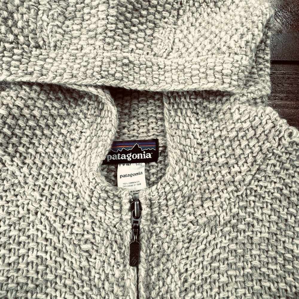 Vintage Womens XS Patagonia Lambs Wool Chunky Knit Tan Zip Up Sweater Chest 36" - Picture 7 of 11